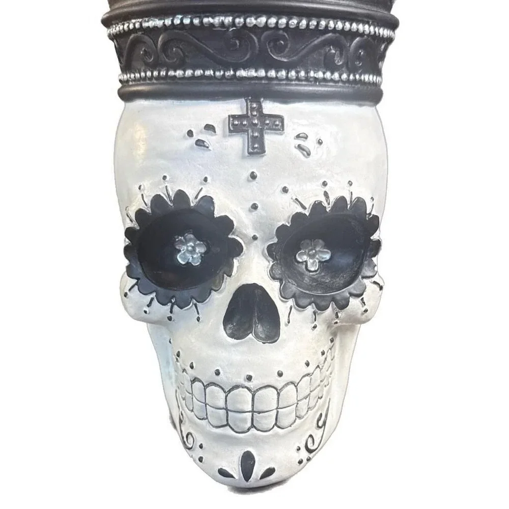 Orchard Supply Day of the Dead Skull Candle Holder with Jeweled Crown